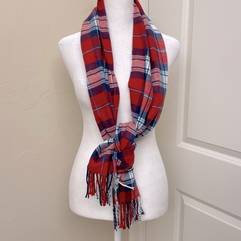 100% Cashmere Classic Red/Blue Plaid Winter Scarf Women’s Made in Scotland 72’